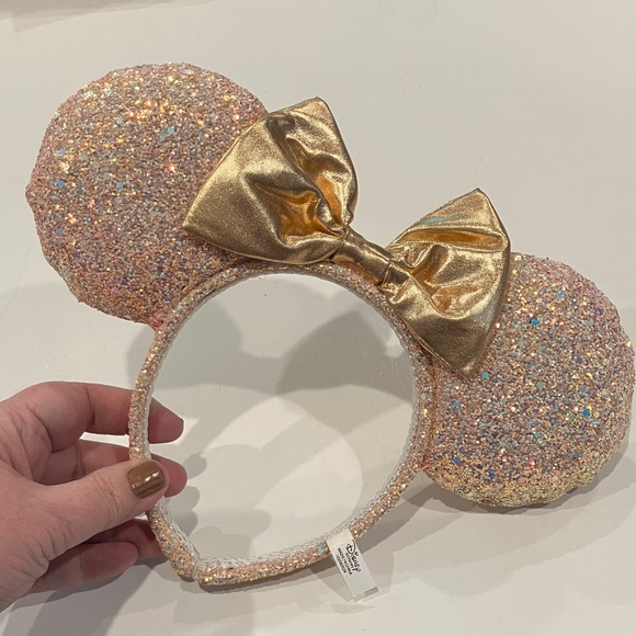Glittery Rose Gold Bow Mouse Ears Headband - Picture 3 of 5